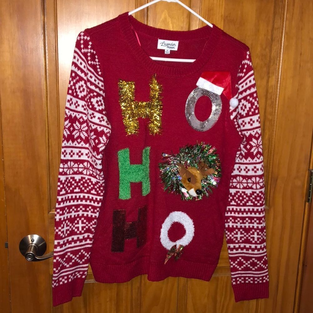 UGLY Christmas Sweater Medium with Reindeer Lavender Moon